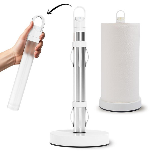 Stainless Steel Paper Towel Holder with Spray Pump – One-Handed Tear, Smart Traction System, 5 oz Sprayer Bottle, Heavy Duty Suction Cups, Weighted Base, Kitchen Towel Dispenser for Countertop Use