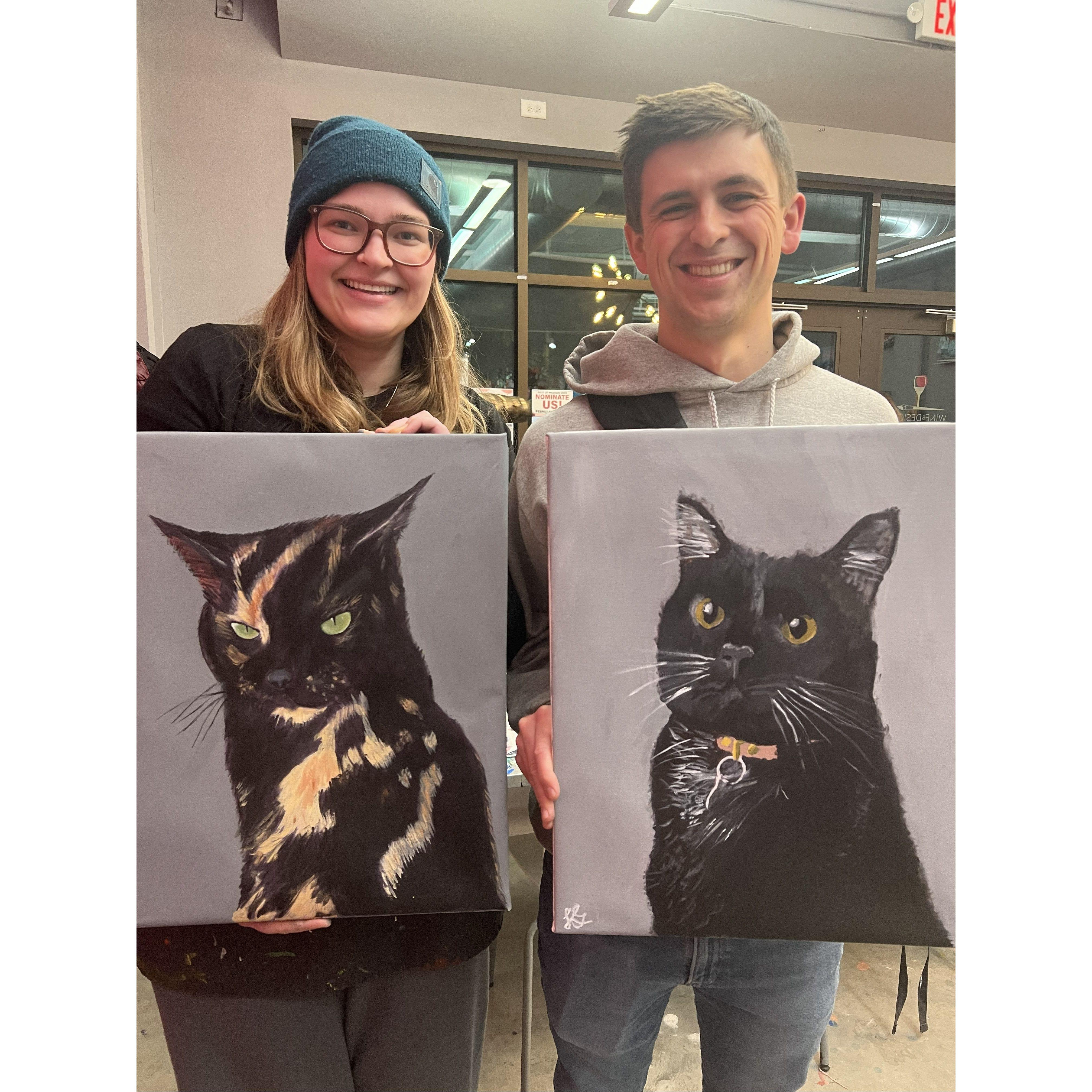 2023 - date night at "paint and sip"... where we of course had to paint the babies. Not pictured: returning to paint Frodo and Olive.