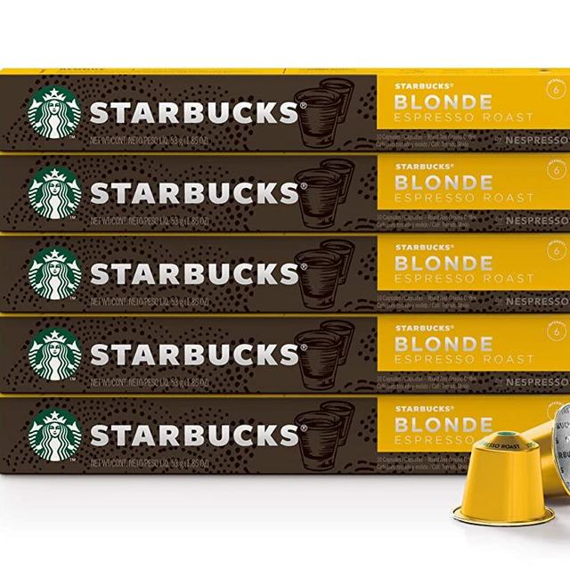 Starbucks by Nespresso, Blonde Roast Espresso (50-count single serve capsules, compatible with Nespresso Original Line System)