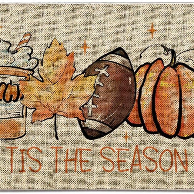 GAGEC Fall Welcome Door Mat Tis The Season Outdoor Rug Football Pumpkin Doormat Entrance Rugs Autumn Farmhouse Home Kitchen Bathroom Decorations Floor Front Door Mats 17 x 27 Inch