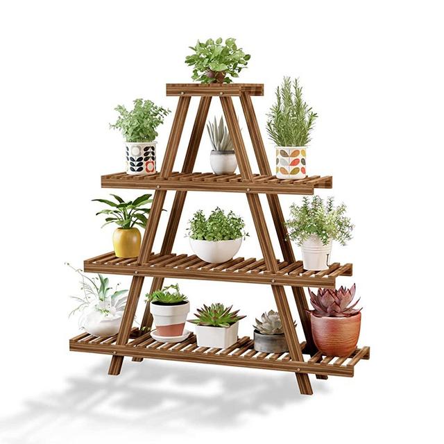 TESOURO 4 Tier Wood Plant Stand, 12 Potted Indoor Outdoor Multiple Flower Stands Holder Shelf Rack Planter Display for Patio Garden Living Room