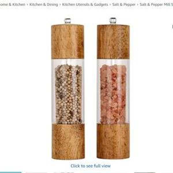 Premium Acrylic Salt and Pepper Grinder Set, Manual Salt and Pepper Mills- Wooden Shakers with Adjustable Ceramic Core-Salt Grinder and Pepper Mill -8 Inches-Pack of 2