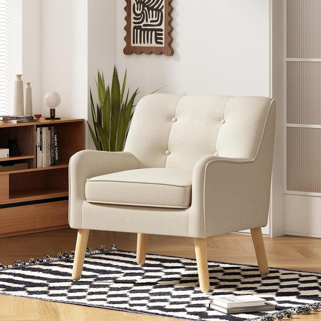 Christopher Knight Home Felicity Mid-Century Modern Fabric Upholstered Accent Chair, Wooden Living Room Club Chair, Bedroom Comfy Reading Chair, Beige