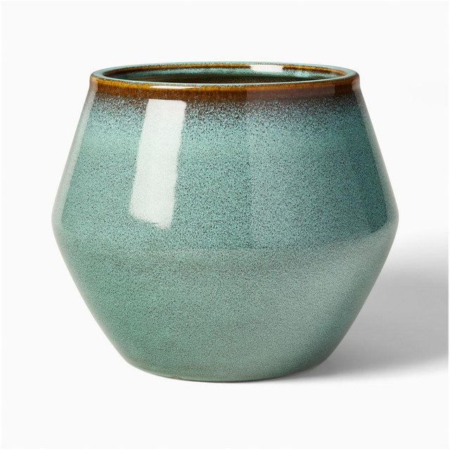 Glazed Ceramic Large Tabletop Planter, Oslo Blue