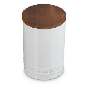 Le Creuset Signature Salt Cellar and Storage Canister with Wood Lid, 26 oz., White