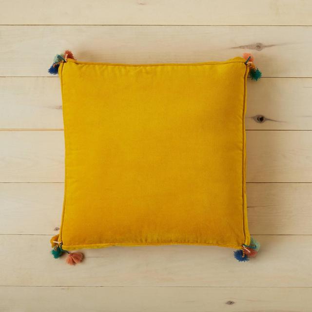 Oversized Solid Velvet Square Floor Pillow with Tassels Gold - Opalhouse™ designed with Jungalow™