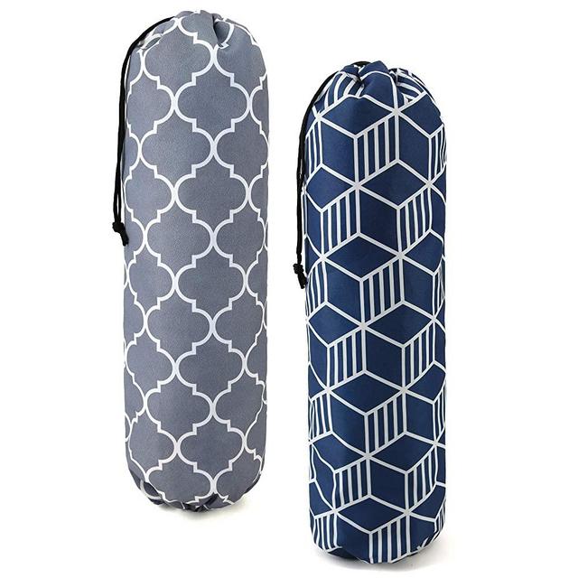 Cute Grocery Bags Dispenser for Plastic Garbage Sack Set of 2 Sturdy Shopping Bags Holder Container w Hanging Loop Large Eco Friendly Trash Bags Storage Organziers Geometric Printed Grey Navy Blue