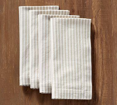 Wheaton Striped Linen/Cotton Napkins, Set of 4 - Flax