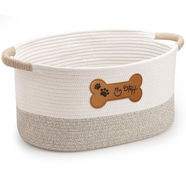 LILO DESIGN CO. Dog Toy Basket - Cotton Rope Dog Toy Bin With Handle - Cute Woven Pet Toy Box - Perfect Toy Basket For Pets - Storage Baskets For Organizing - Toy Box For Dogs