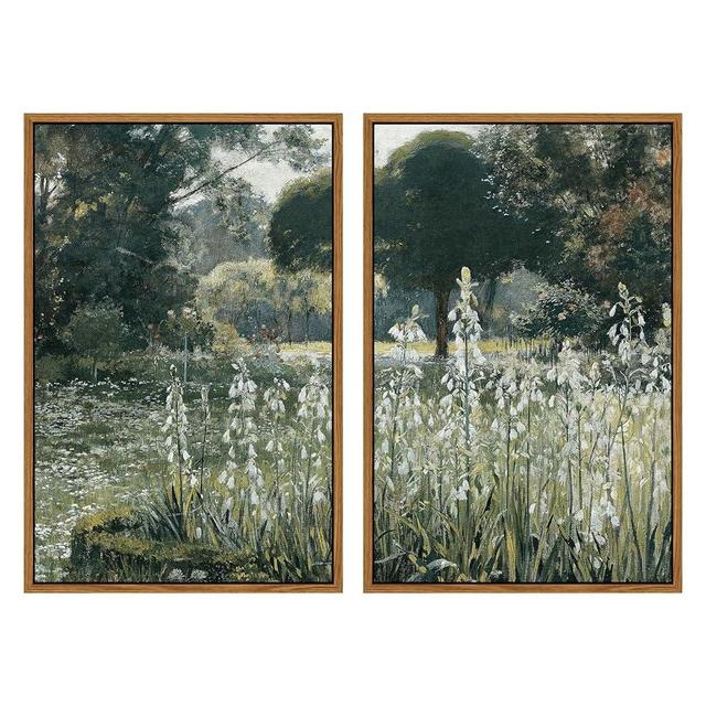 InSimSea 2 Pcs Framed Wall Art Vintage Decor, Vivid Greens Countryside Paintings Above Bed Wall Decor, Canvas Prints, Living Room,Bedroom,Office Retro Farmhouse Decor, 16x24inch, Set of 2