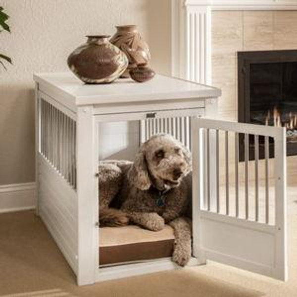 NEW AGE PET ecoFLEX Single Door Furniture Style Dog Crate & End Table, Antique White, 42 inch - Chewy.com