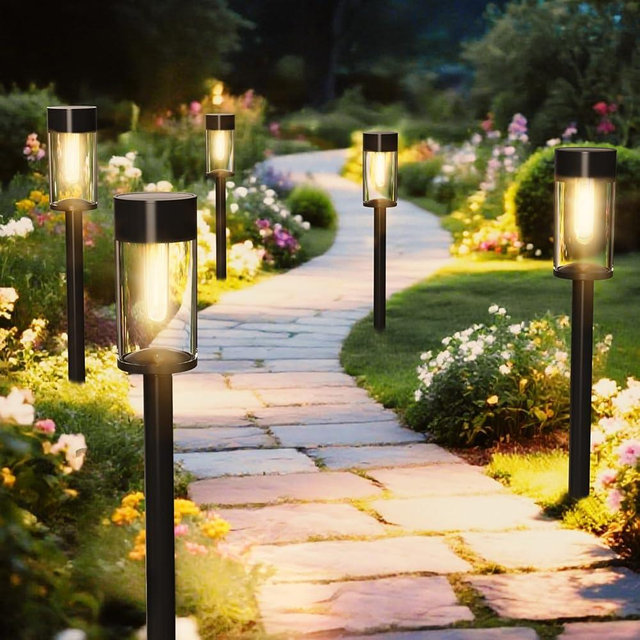 SAKSIAPRO 8 Pack Solar Pathway Lights Outdoor Waterproof, High Brightness LED Solar Garden Lights for Patio, Yard, Lawn, Landscape, Driveway, Walkway, Auto On/Off, 3000K