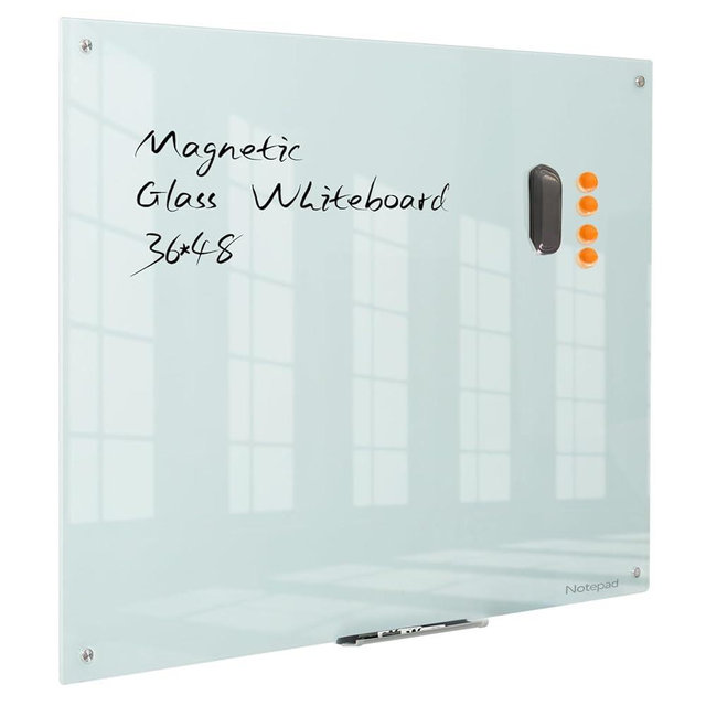 Magnetic Dry Erase Board - Frameless Glass White Board 48 x 36 Inches, Wall Mounted for Office, Home & School