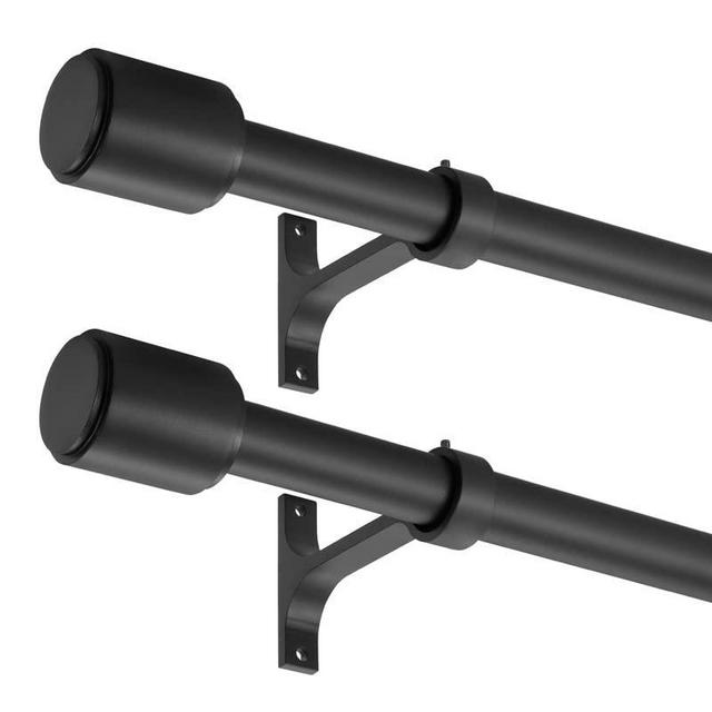 2 Pack Matte Black Curtain Rods 36-72", Curtain Rods Black Drapery Rods, Adjustable 1-Inch Window Curtain Rods, Telescoping Decorative Curtain Rods with Cap Finials