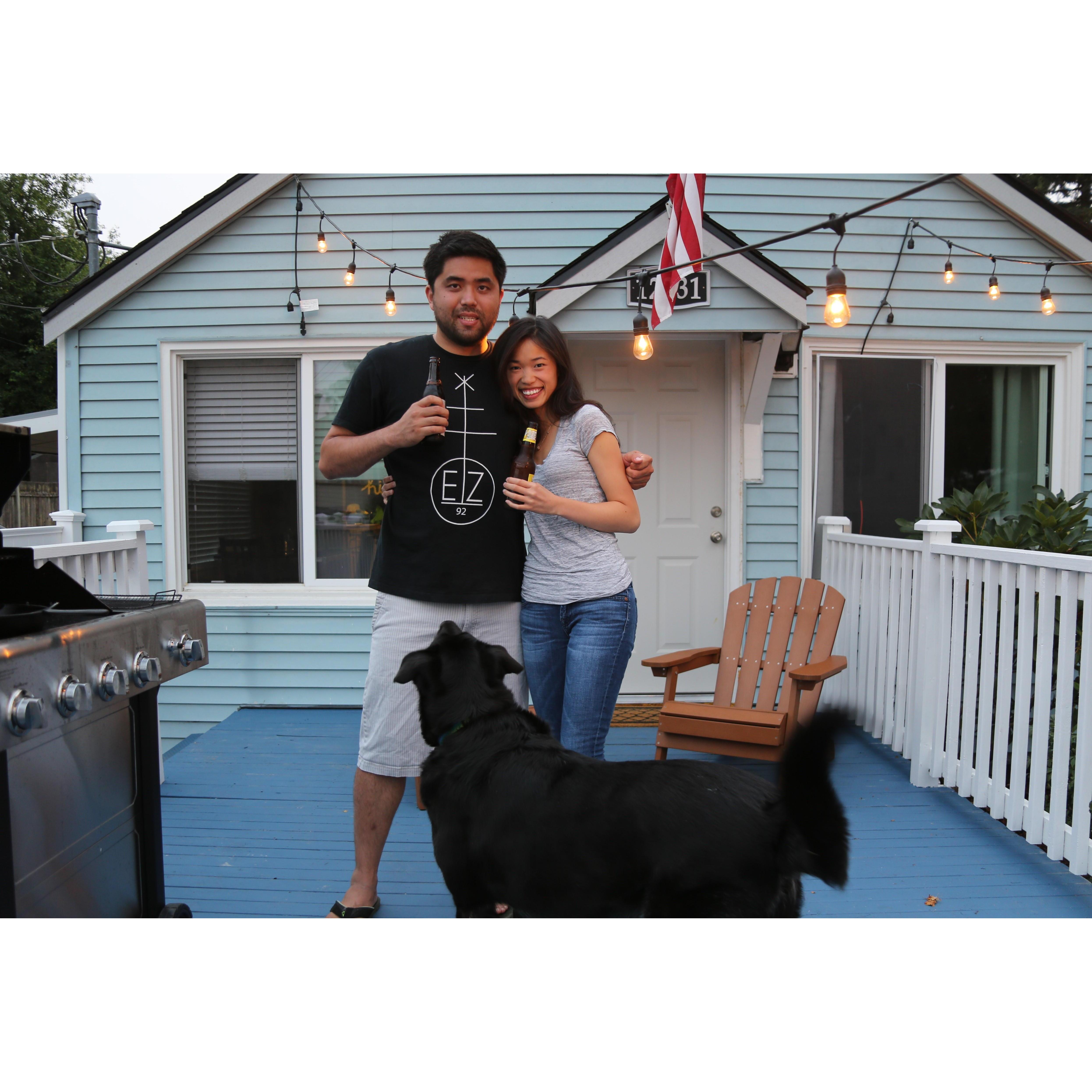 Summer barbecue at our first home together, hanging out on the deck that Jordon and his dad custom built for us!