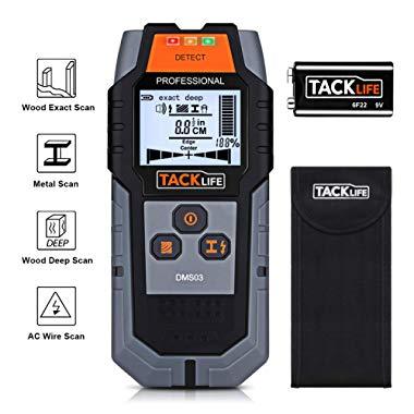 TACKLIFE Stud Finder Wall Scanner, 4 in 1 Center Finding Electronic Wall Detector Finders with Sound Warning, Four Scan Modes for Wood Stud/Metal/Live AC Wire/Deep Detecting - DMS03