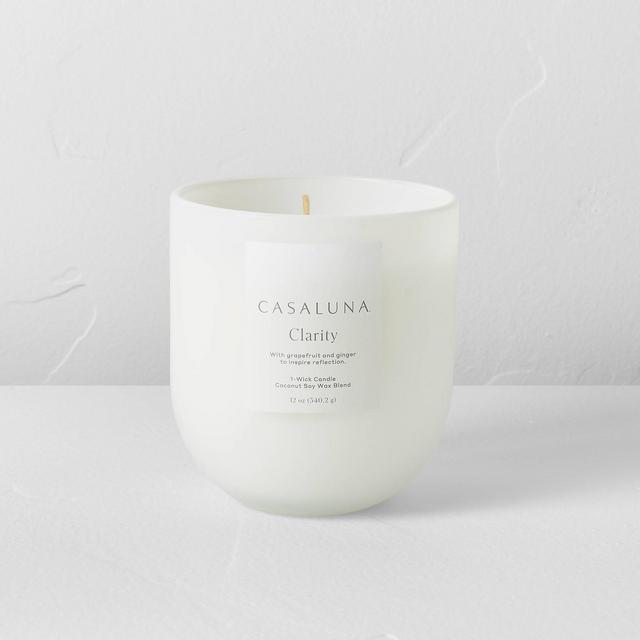 12oz Clarity Core Frosted Glass Candle White - Casaluna™