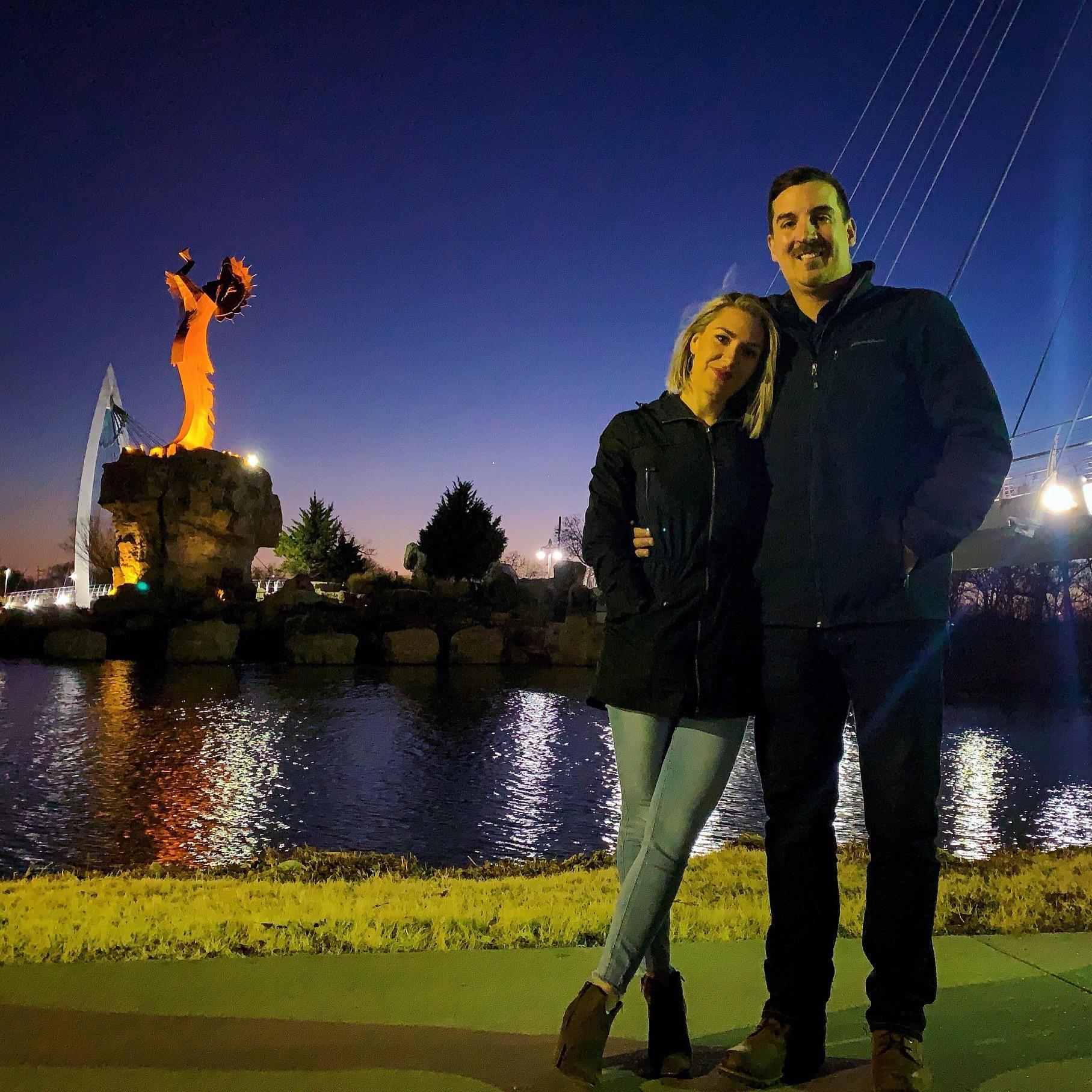 Taken the week before we moved out of Wichita - the city where we met! The Keeper of the Plains statue is landmark in the area.