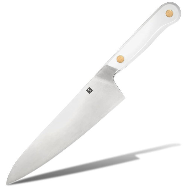 hedley & bennett Chef’s Knife - 8” Japanese Kitchen Knife - Three Layer Stainless Steel, Plain Sharp Edge - Perfect Cooking Gifts for Men and Women - Enoki (White)
