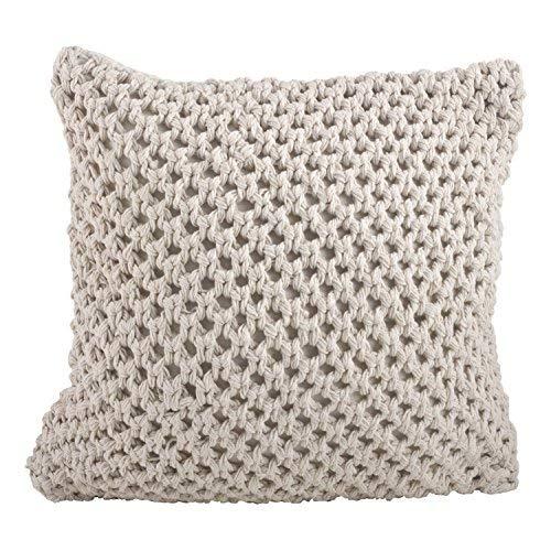 SARO LIFESTYLE 1590 Sheridan Collection Cotton Knitted Design Down Filled Throw Pillow, Vanilla, 20" Square