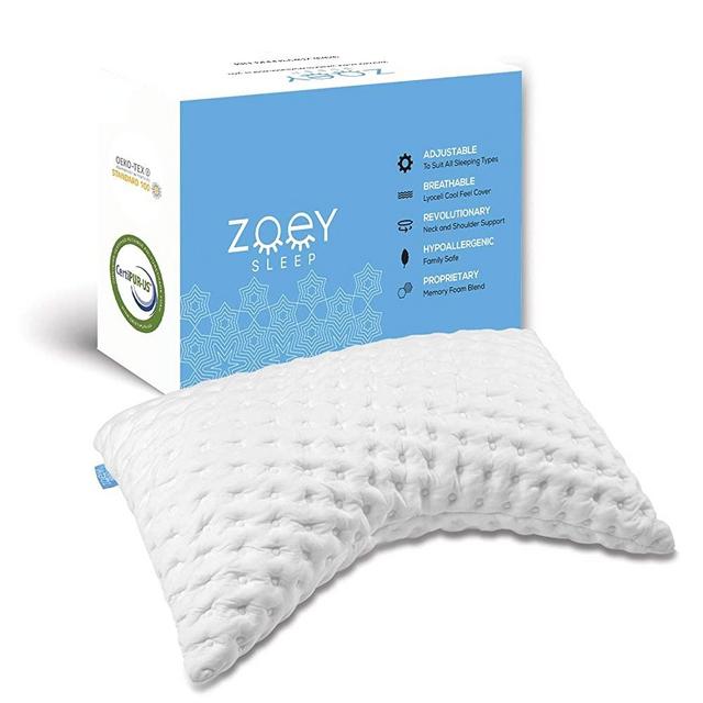 Zoey Sleep Side Sleeping Pillow for Neck and Shoulder Pain Relief - 100% Adjustable Memory Foam Pillow Fill - Queen Size Bed Pillows for Sleeping (White)