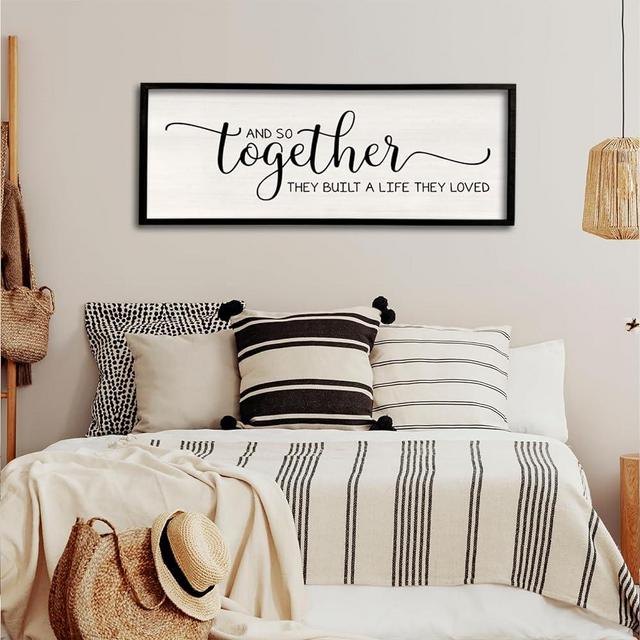 And So Together They Built A Life They Loved Wall Decor 40”X15” Large Framed Farmhouse Wood Sign for Bedroom Above Bed Living Room Wall Art Modern Hanging Decoration (Black)