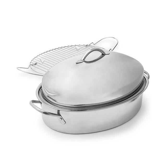 Martha Stewart Collection Stainless Steel 8-Qt. Covered Oval Roaster with Rack, Created for Macy's