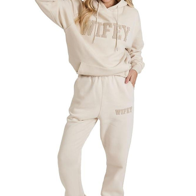 Six Stories Wifey Teddy Sweatpants in Champagne for Honeymoons | Lounge Pants for Anniversary, Wedding or Birthday Gift