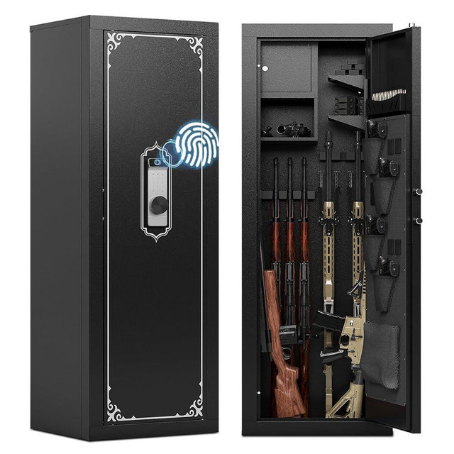 Gun Safe, 10-14 Biometric Gun Safe for Rifles and Pistols, Large Gun Safes for Home, Gun Cabinets for rifles and shotguns, Rifle Safe with Built-in Cabinet and Removable Gun Racks
