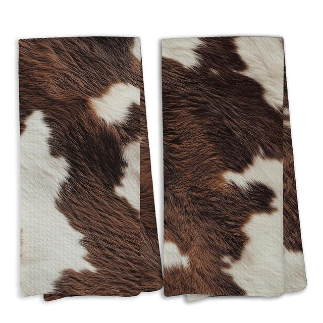 KTYHD Vintage Western Cow Kitchen Towels, Western Dish Towels for Kitchen, Rustic Farmhouse Cowhide Animal Print Bathroom Hand Towels Decorative Set of 2, Cow Lovers Gifts for Women Men Home & Kitchen