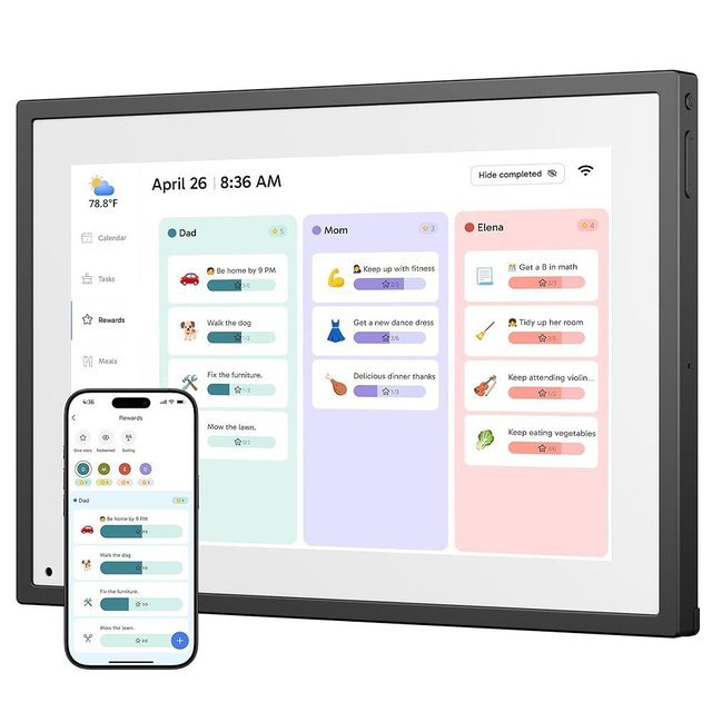 Digital Calendar 10 Inch Touch Screen, Electronic Calendar and Chore Chart for Family Monthly/Weekly Planner, Interactive Smart Calender with Task Rewards, Meal Planner, Desk Mount