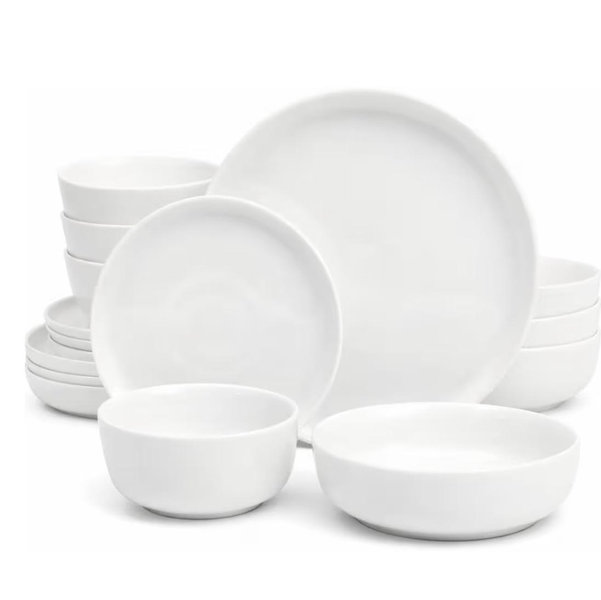 Gibson Home Oslo Dinnerware Set for 4, 16-Piece White Porcelain Plates and Bowls — Ceramic Dish Set | Microwave & Dishwasher Safe
