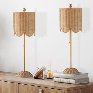 Celerie Coastal Bohemian Scalloped Buffet LED Table Lamp with Pull Chain, Set of 2