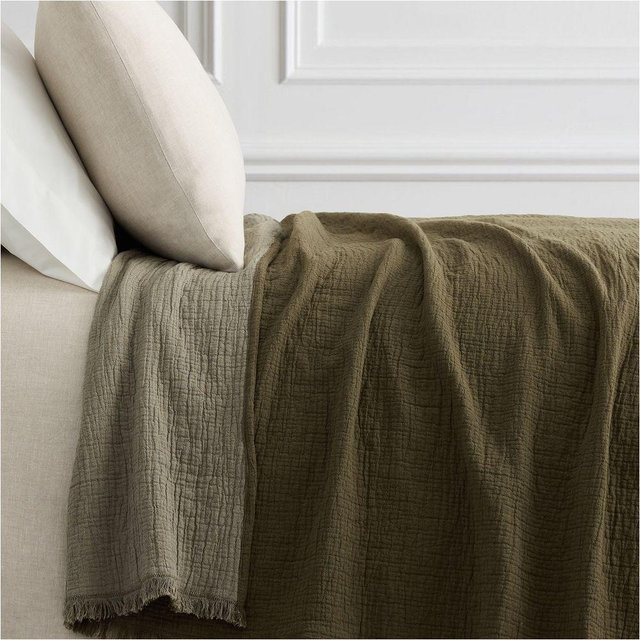 Reversible Two-Tone Blanket, Full/Queen, Dark Olive