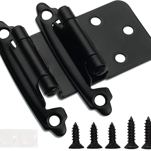 Decobasics 1/2" Overlay Matte Black Cabinet Hinges 50 Pack (25 Pair) Self Closing Bath & Kitchen Cabinet Hinges Black Flush Mount w/Door Bumpers & Upgraded Screws