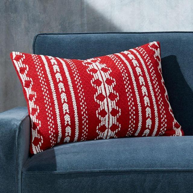 Noelle Red and White Pillow with Feather-Down Insert 22x15