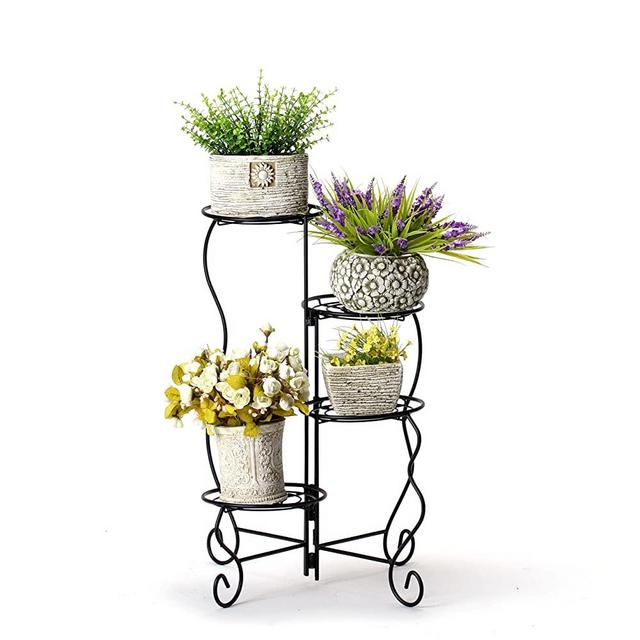 Worth Garden Luxury 4-Tier Upgraded Heavy Duty Plant Stand & Flower Pot Holder Garden | Modern Indoor & Outdoor Home Décor | Weather Resistant (Black) Very Sturdy & Well Made