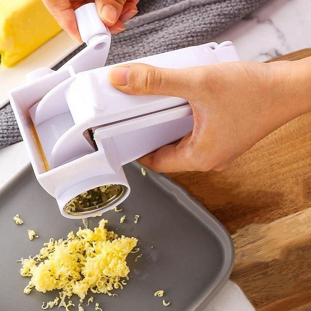 Cheese Grater with Handle, Parmesan Cheese Grater, Handheld Rotary Cheese Grater, Olive Garden Cheese Grater with 2 Stainless Steel Drums for Hard Cheese, Nuts, Chocolate White