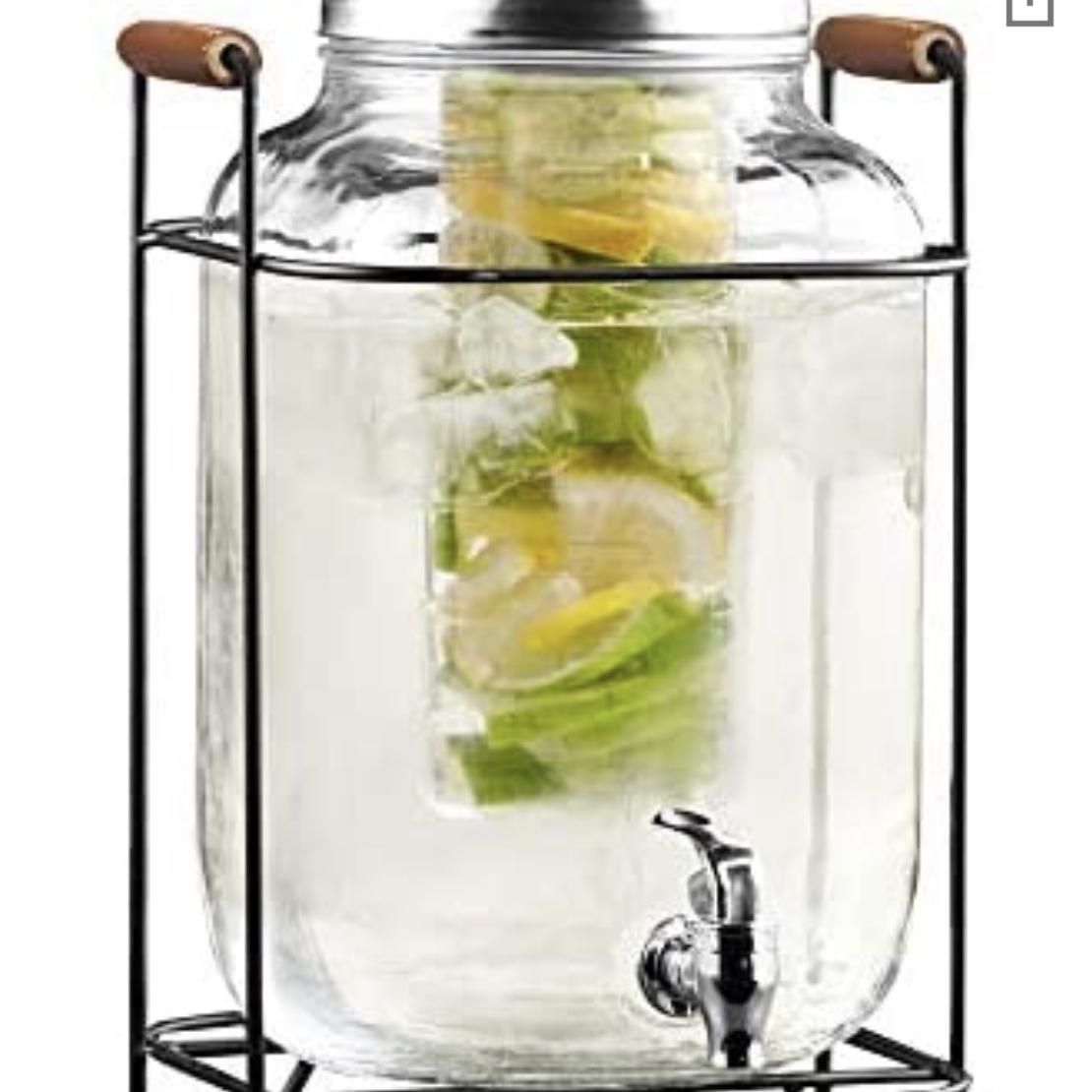 Style Setter Beverage Dispenser Cold Drink Dispenser w/ 2-Gallon Capacity Glass Jug, Metal Stand & Leak-Proof Acrylic Spigot, Metal Lid, Great for Parties, Weddings & More