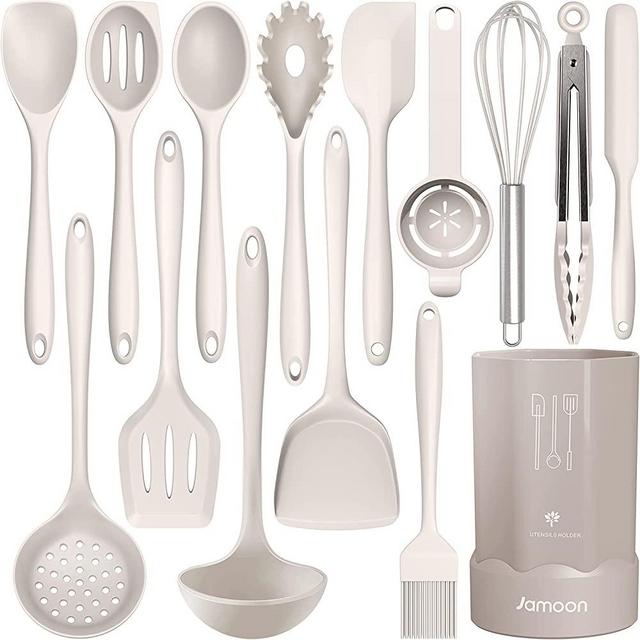 Silicone Cooking Utensils Set - 446°F Heat Resistant Kitchen Utensils,Turner Tongs,Spatula,Spoon,Brush,Whisk.Kitchen utensil Gadgets Tools Set for Nonstick Cookware.Dishwasher Safe (BPA Free)