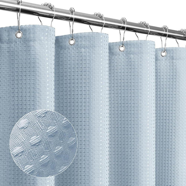 Gibelle Long Shower Curtain 72 x 78, Tall Waffle Weave Textured Fabric Shower Curtain for Bathroom, Water Repellent, Machine Washable, Fog Blue