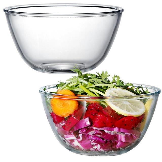 NUTRIUPS Small Glass Mixing Bowls Borosilicate 6.1in Glass Salad Bowl 30oz Clear Glass Bowls for Kitchen, Set of 2