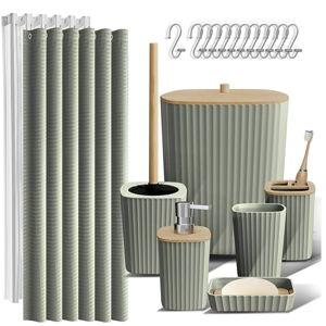 Clara Clark Bathroom Accessories Set - Sage Green Bathroom Set, 20PC Bathroom Accessory Set, Shower Curtain Set, Toilet Brush, Trash Can & Soap Dispenser