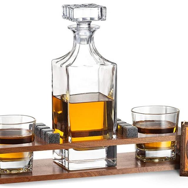 ROCKSLY Whiskey Stones Gift Set for Men | Whiskey Decanter Set With Wood Stand | Bourbon Decanter with Scotch Glasses, 8 Granite Whiskey Stones| Ideal For Whiskey Lovers | Gift Set For Dad, Boyfriend