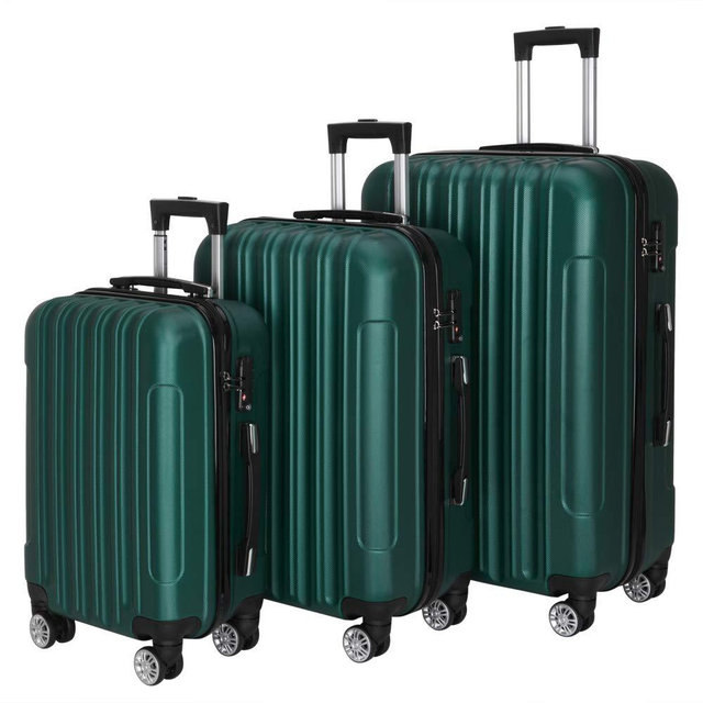 Karl home Luggage Set of 3 Hardside Carry on Suitcase Sets with Spinner Wheels & TSA lock, Portable Lightweight ABS Luggages for Travel, Business - Dark Green (20/24/28)