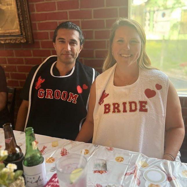 Bride & Groom bibs required (thanks to Kristen!)