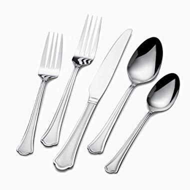 Pfaltzgraff 5102569 Capri Frost 53-Piece Stainless Steel Flatware Set with Serving Utensil Set and Steak Knives, Service for 8