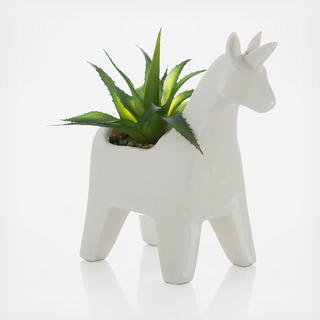 Unicorn Planter with Faux Plant