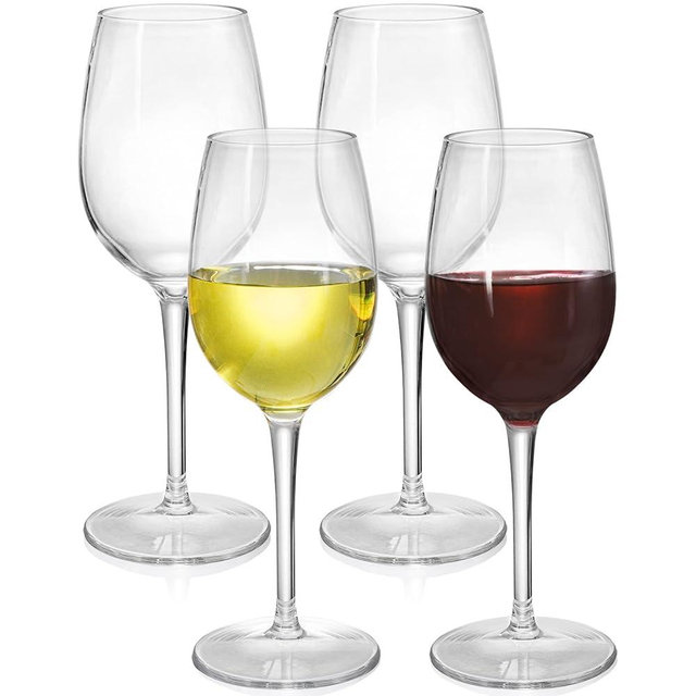 ZEAYEA Set of 4 Red Wine Glasses, 12 oz Unbreakable Champagne Glasses With Stem, Tritan Plastic Wine Goblets, BPA-free Drink Glasses for Party Holiday Wedding Picnic Gift, Dishwasher Safe