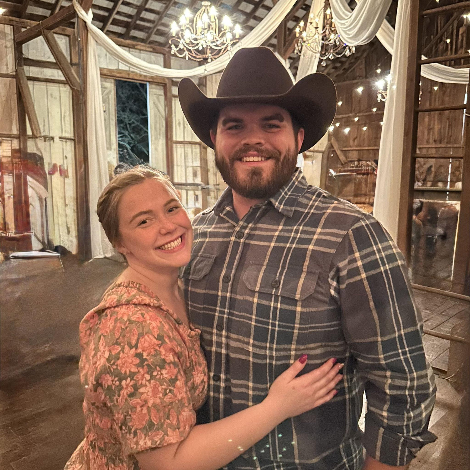 John and Emily at a line dance/square dance/swing dance night. John is Emily's cowboy in shining armor!